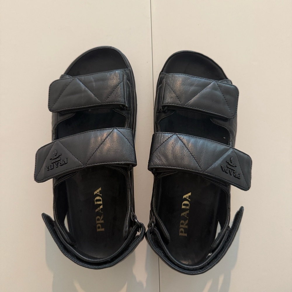 Prada Nappa Quilted Padded Slingback Sandals 38/8 Black - Picture 3 of 6